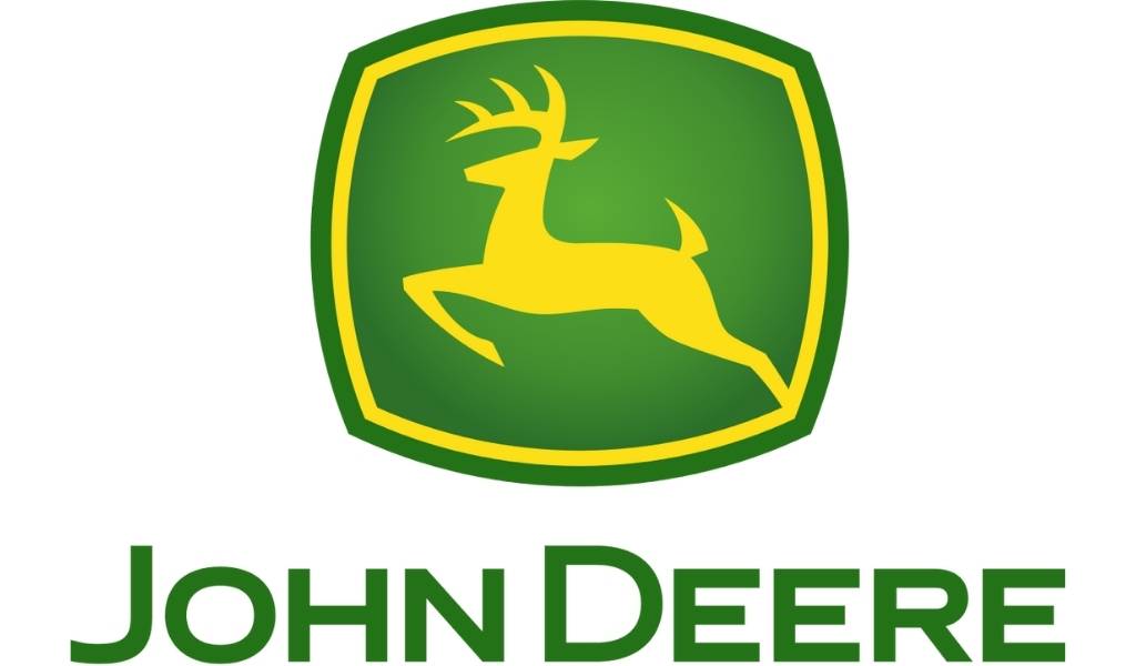John Deere logo in green on white with a yellow stag