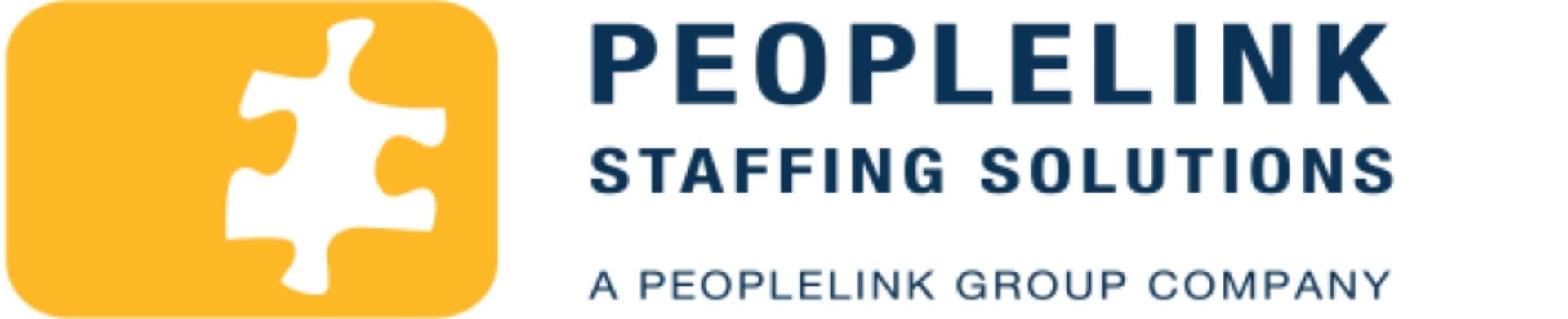 Peoplelink Staffing yellow puzzle piece logo and blue text