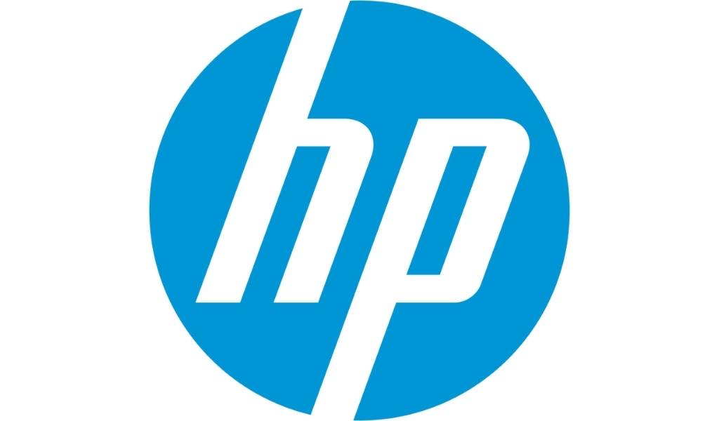 the HP logo of a blue circle with white letters