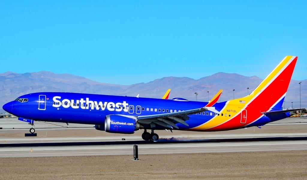 a large, blue Southwest jet