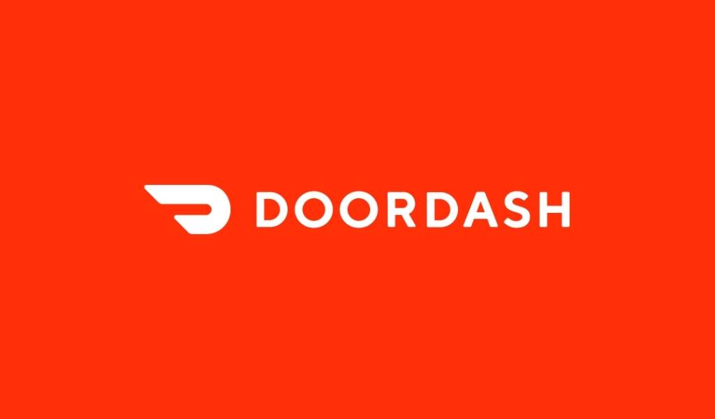 DoorDash logo white on an orange background
