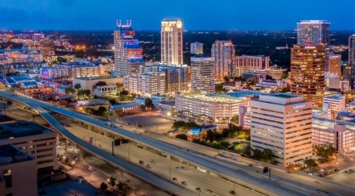 Orlando Florida cityscape at twilight