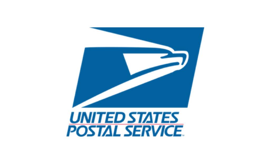 USPS logo of an outline of an eagle done in blue and white on a blue and white background