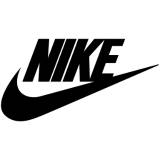 Black nike text with swish on a white background